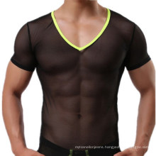 Wholesale Male Sexy Mesh Transparent V-Neck Basic Tee Undershirts